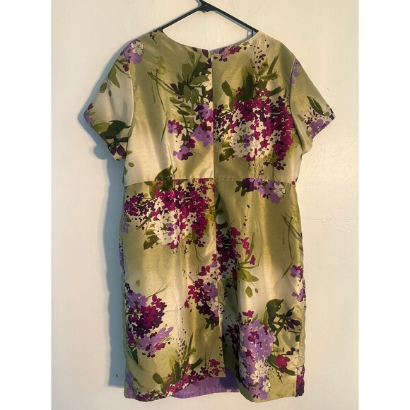 Signature By Robbie Bee Women Purple Green Floral Vibrant V-Neck Dress Size 22W - Picture 8 of 11